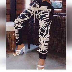 Unusual unique corset black trousers pants medium NWOT